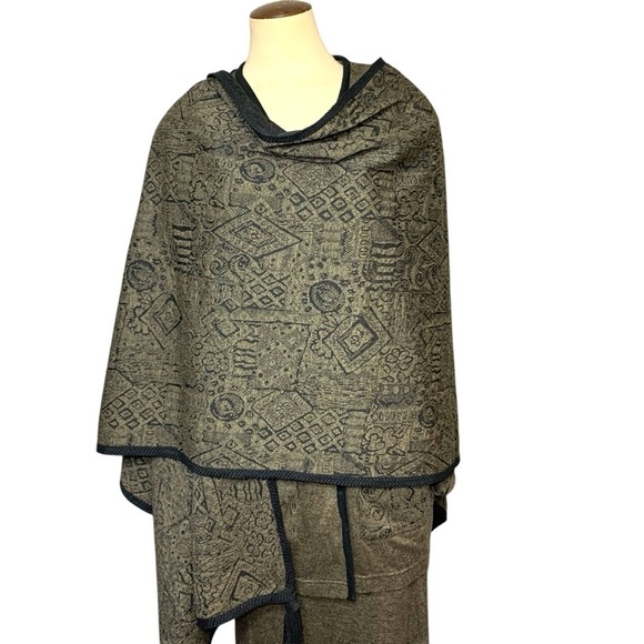 VTG Joseph Ribkoff Shirt Skirt Poncho Outfit 3 Piece Set Sz 16 Brown Jersey Knit - Picture 2 of 16